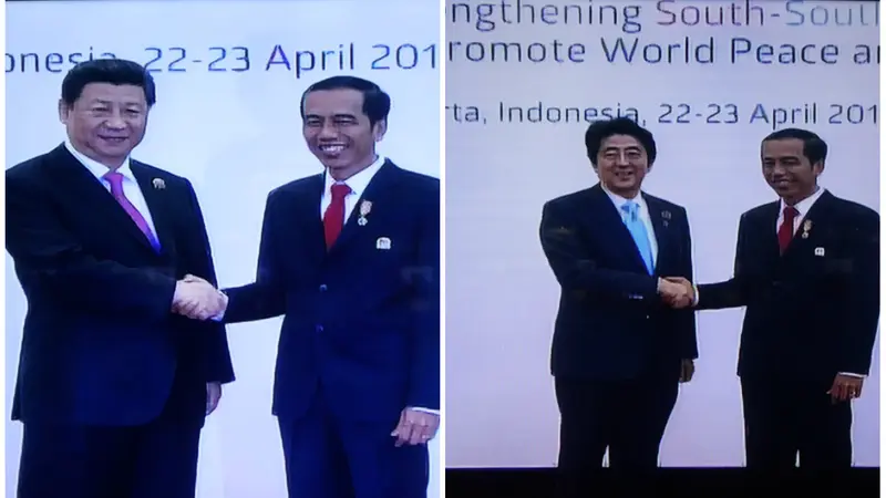 Kala Jokowi Diapit Presiden China dan PM Jepang Saat KAA