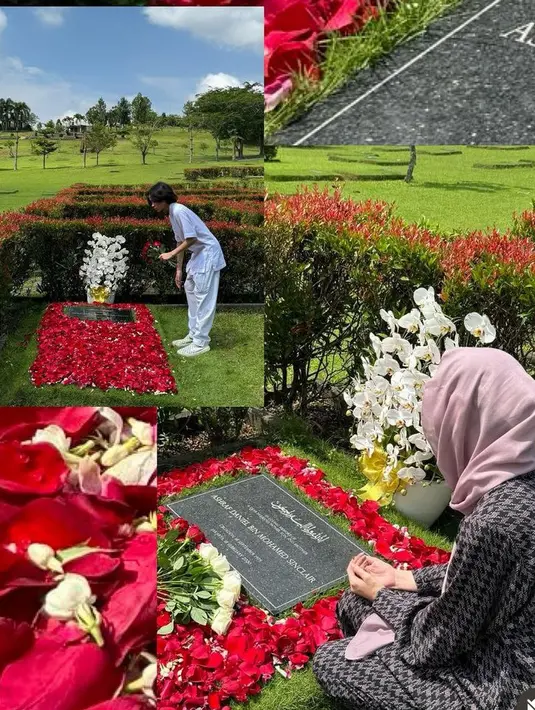 Tampak Noah oun memberikan bunga pada makam sang ayah. BCL pun mendoakan Ashraf di makamnya. [@istmebcl}