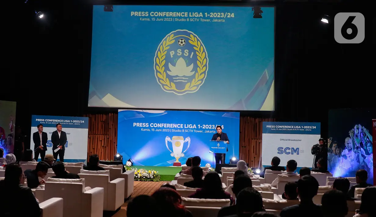 Ketua Umum PSSI Erick Thohir mengatakan kompetisi kasta tertinggi di Indonesia itu kini tidak akan kalah dari Premier League di Inggris. (Liputan6.com/Angga Yuniar)