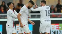 AC Milan merayakan gol yang dicetak Tijani Reijnders ke gawang Lecce pada lanjutan Liga Italia Serie A (AFP)