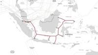 Peta kabel telekomunikasi bawah laut di Indonesia. (Doc: Submarine Cable Map)