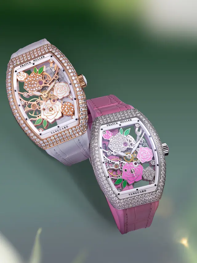 Vanguard Rose Skeleton, Jam Tangan Mewah Feminin dengan Detail Berlian Berbentuk Bunga