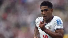 Gelandang Inggris, Jude Bellingham, bereaksi pada pertandingan Grup L Piala Dunia 2026 antara Inggris melawan Ghana di Boston Stadium, Foxborough, pada 23 Juni 2026. (MAURO PIMENTEL / AFP)
