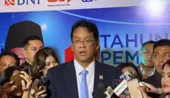 Menteri Keuangan (Menkeu) Purbaya Yudhi Sadewa dalam acara 1 Tahun Pemerintahan Prabowo-Gibran, di Jakarta, Kamis (16/10/2025). (Liputan6.com/Tira)