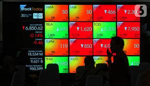 Karyawan melintasi layar yang menampilkan Indeks Harga Saham Gabungan (IHSG) saat acara Penutupan Perdagangan Bursa Efek Indonesia Tahun 2022 di Jakarta, Jumat (30/12/2022). PT Bursa Efek Indonesia (BEI) mencatat ada 59 perusahaan yang melakukan Initial Public Offering (IPO) atau pencatatan saham sepanjang 2022. Pada penutupan perdagangan akhir tahun, Indeks Harga Saham Gabungan (IHSG) ditutup lesu 0,14% atau 9,46 poin menjadi 6.850,62. (Liputan6.com/Angga Yuniar)