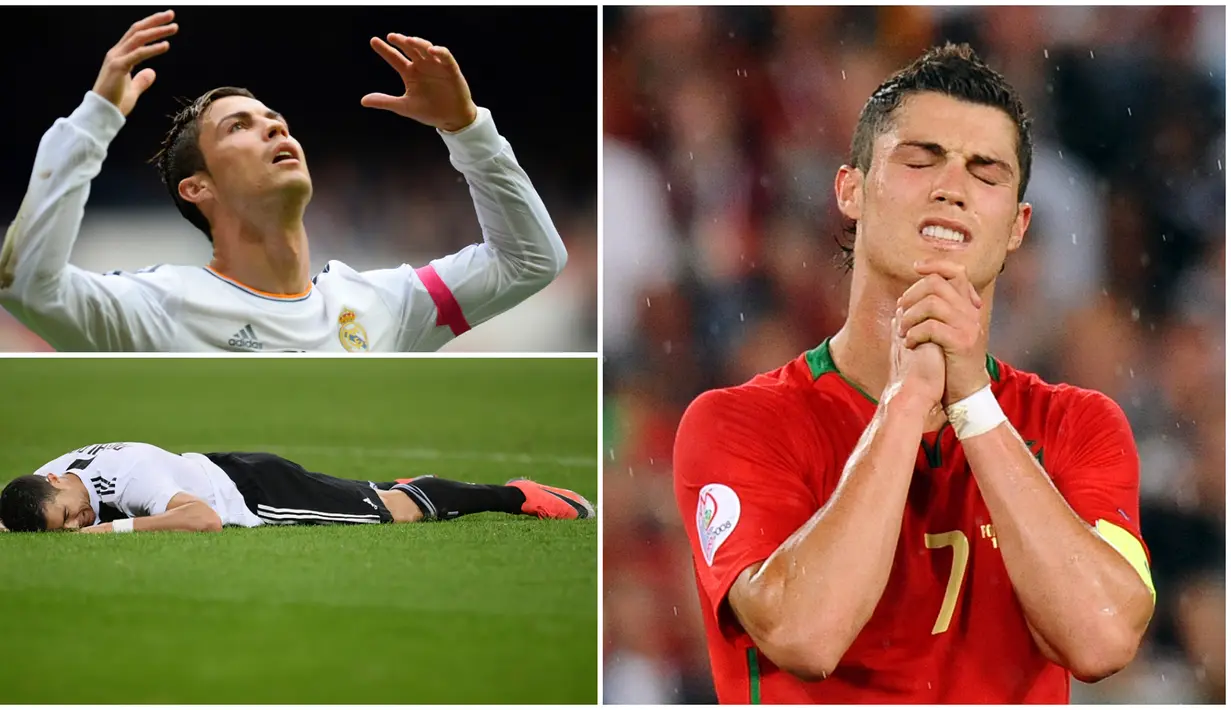 Meski memiliki segudang prestasi kelas dunia, Cristiano Ronaldo tidak luput dari berbagai kegagalan. Berikut ini sembilan ekspresi kekecewaan Cristiano Ronaldo sepanjang kariernya. (Kolase foto-foto dari AFP)