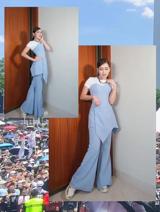 Di momen itu, ia tampil kenakan baju tren biru prabowo alias biru muda atau sky blue dari @renzilazuardi. [@ayutingting92].