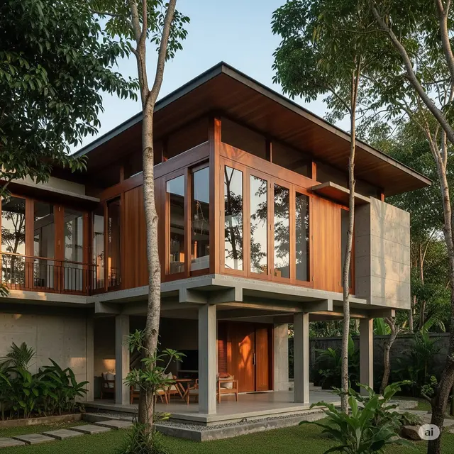 Rumah Panggung Modern Beton-Kayu