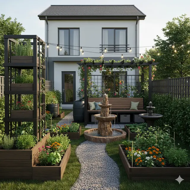 Kebun Mini dengan Konsep Garden Courtyard dan Elemen Air