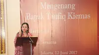 Menko PMK Puan Maharani saat memberikan sambutan pada peringatan Haul ke-4 Taufiq Kiemas. (Liputan6.com/Fachrur Rozie)