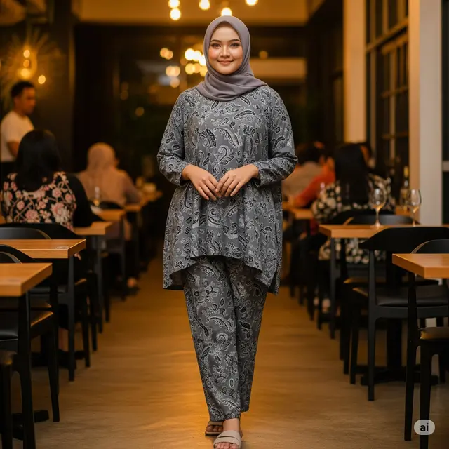 Model Baju Batik Pesta Wanita Muslim Modern. Foto: Gemini