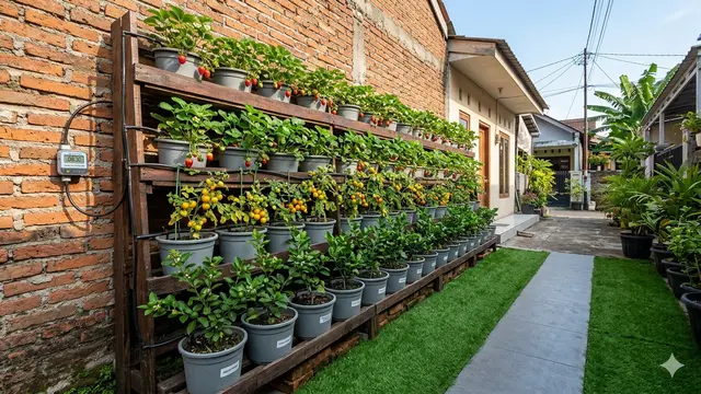 Inspirasi Kebun Buah Mini Sepanjang Tembok Samping Rumah Sempit.