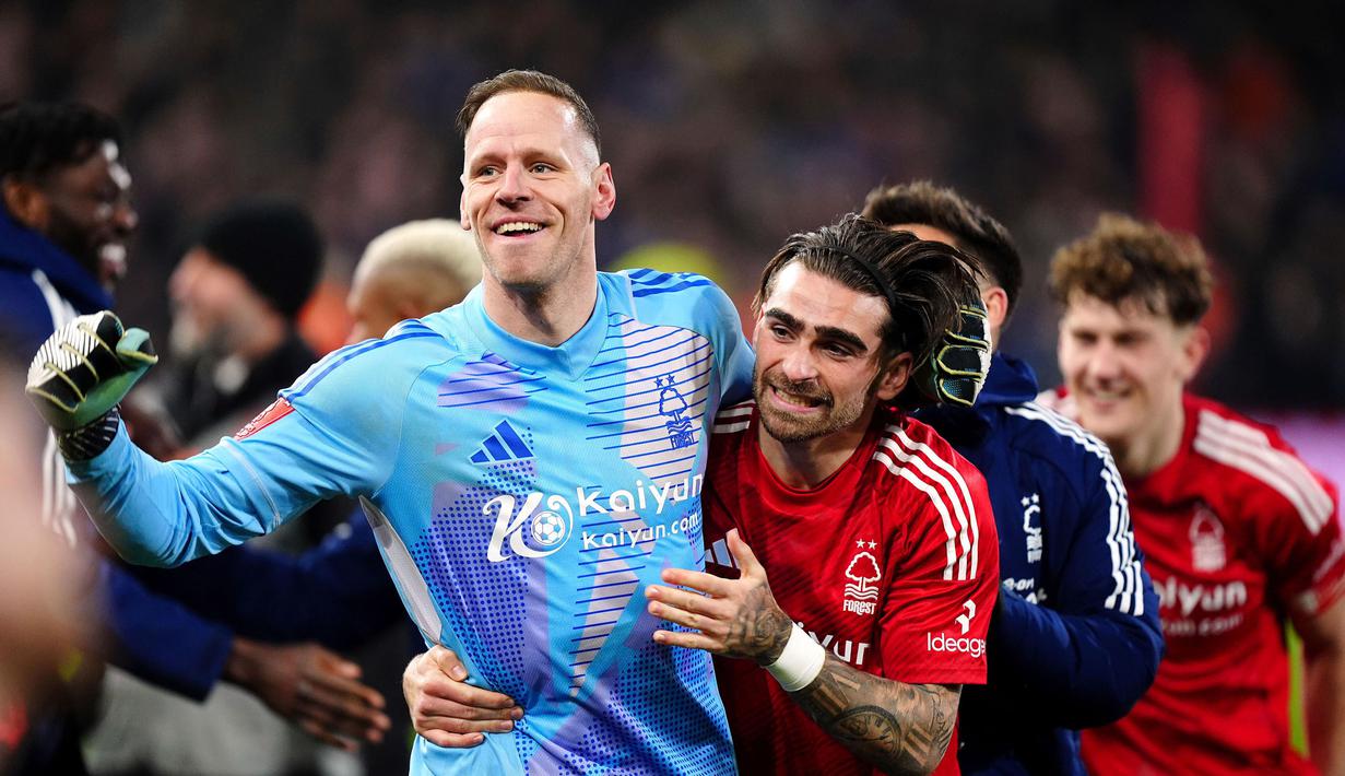 Nottingham Forest menjadi tim terakhir yang melaju ke perempat final Piala FA. Mereka menyusul Aston Villa, Crystal Palace, Preston North End, Bournemouth, Manchester City, Brighton dan Fulham yang berhasil lolos terlebih dahulu. (Mike Egerton/PA via AP)