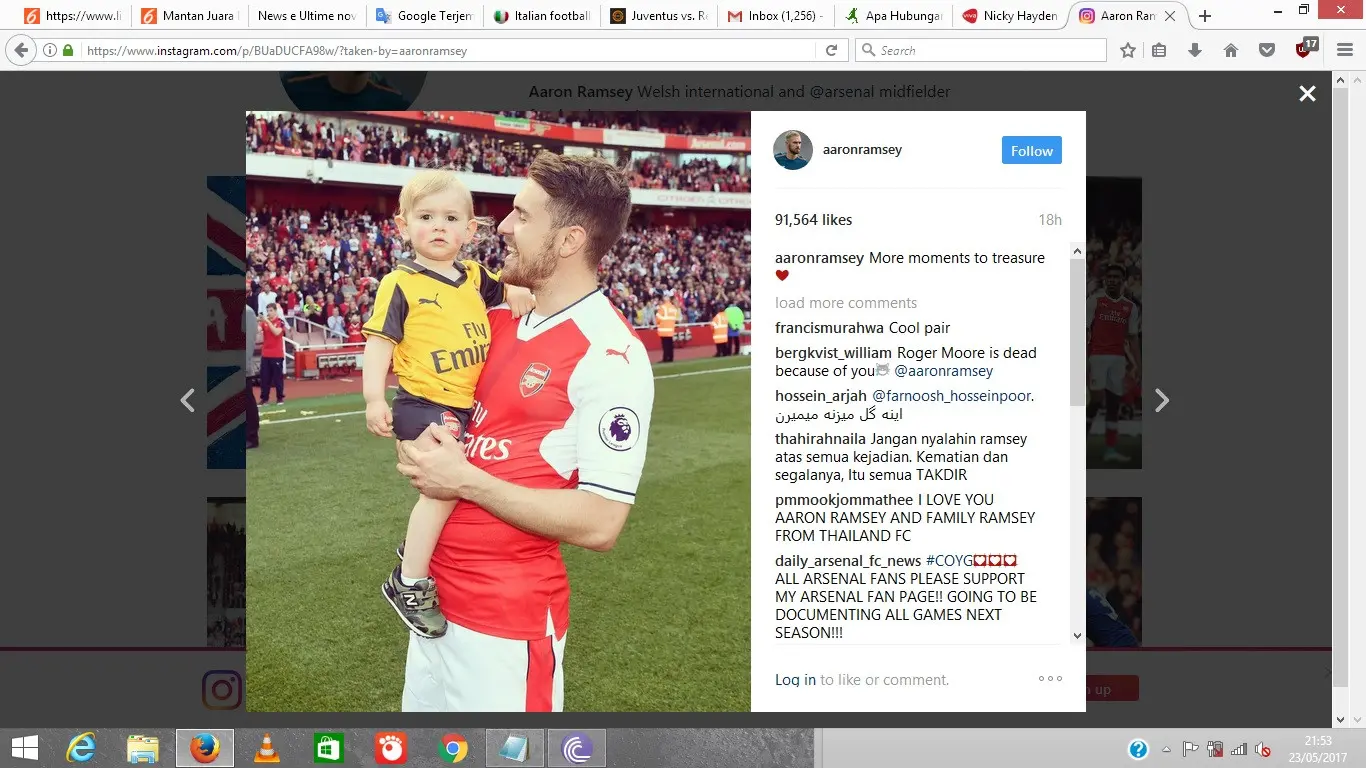 Kolom komentar akun Instagram Aaron Ramsey dipenuhi hujatan menyusul tewasnya Nicky Hayden. (Instagram)