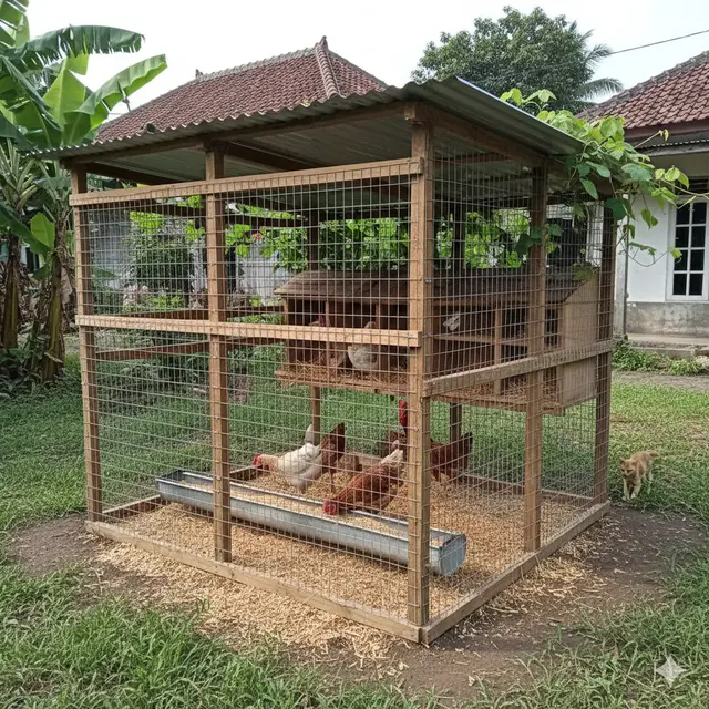 Ide kandang ternak ayam ukuran 2x2 meter di belakang rumah (Foto: Gemini AI)