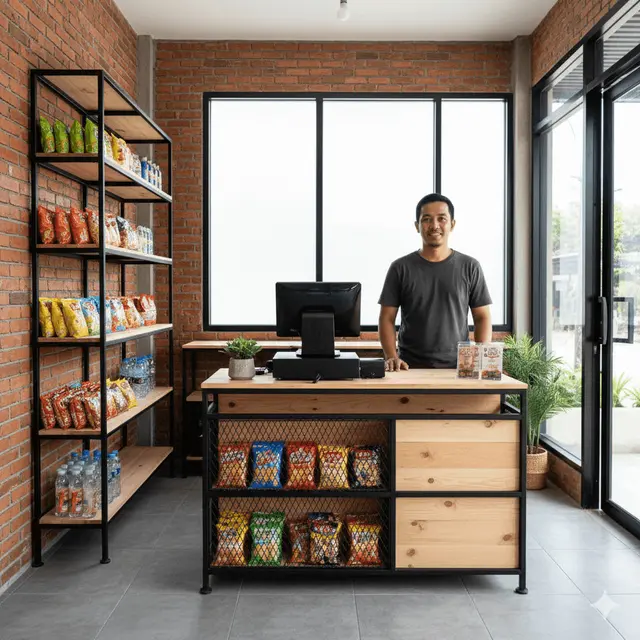Ide Desain Kasir Warung Kecil Modern. Gemini