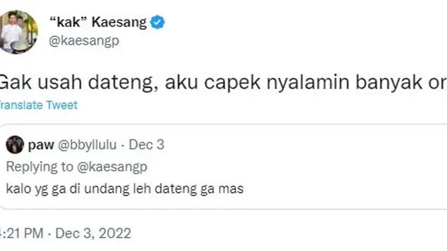 Alasan Kocak Kaesang Pangarep Tak Ingin Pernikahannya dengan Erna Gudono Dihadiri Banyak Orang