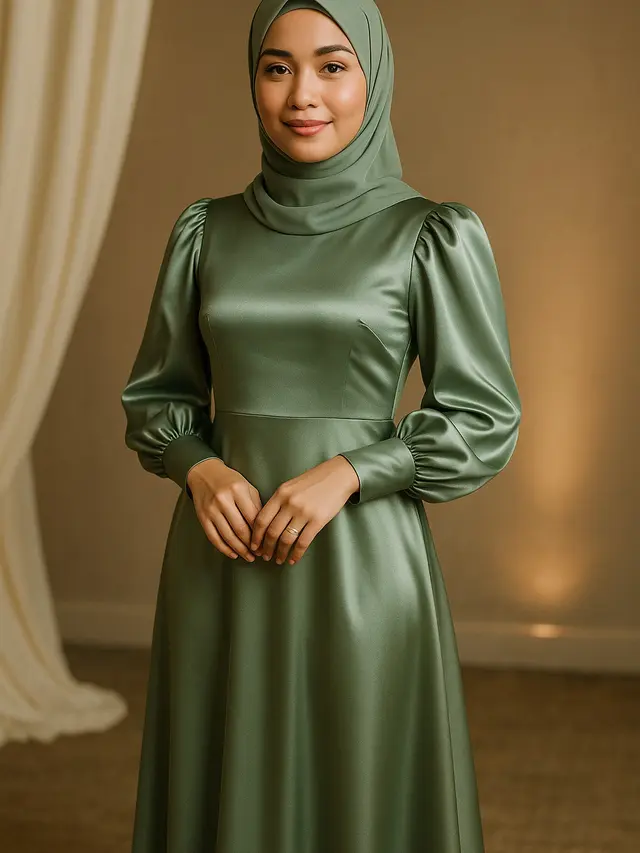 Dress Satin dengan Lengan Puff (Foto: ChatGPT)