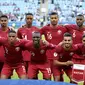 Qatar memiliki julukan The Maroon atau merah marun yang sesuai dengan warna jersey kandang mereka. Untuk bahasa Arab, julukan merah marun tim nasional Qatar yakni Al Annabi. (AFP/Carl De Souza)