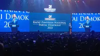 Ketua Umum Demokrat, Agus Harimurti Yudhoyono (AHY), memberikan sambutan di Rapimnas Partai Demokrat, Kamis (15/09/2022) (Liputan6.com/Yandhi Deslatama)