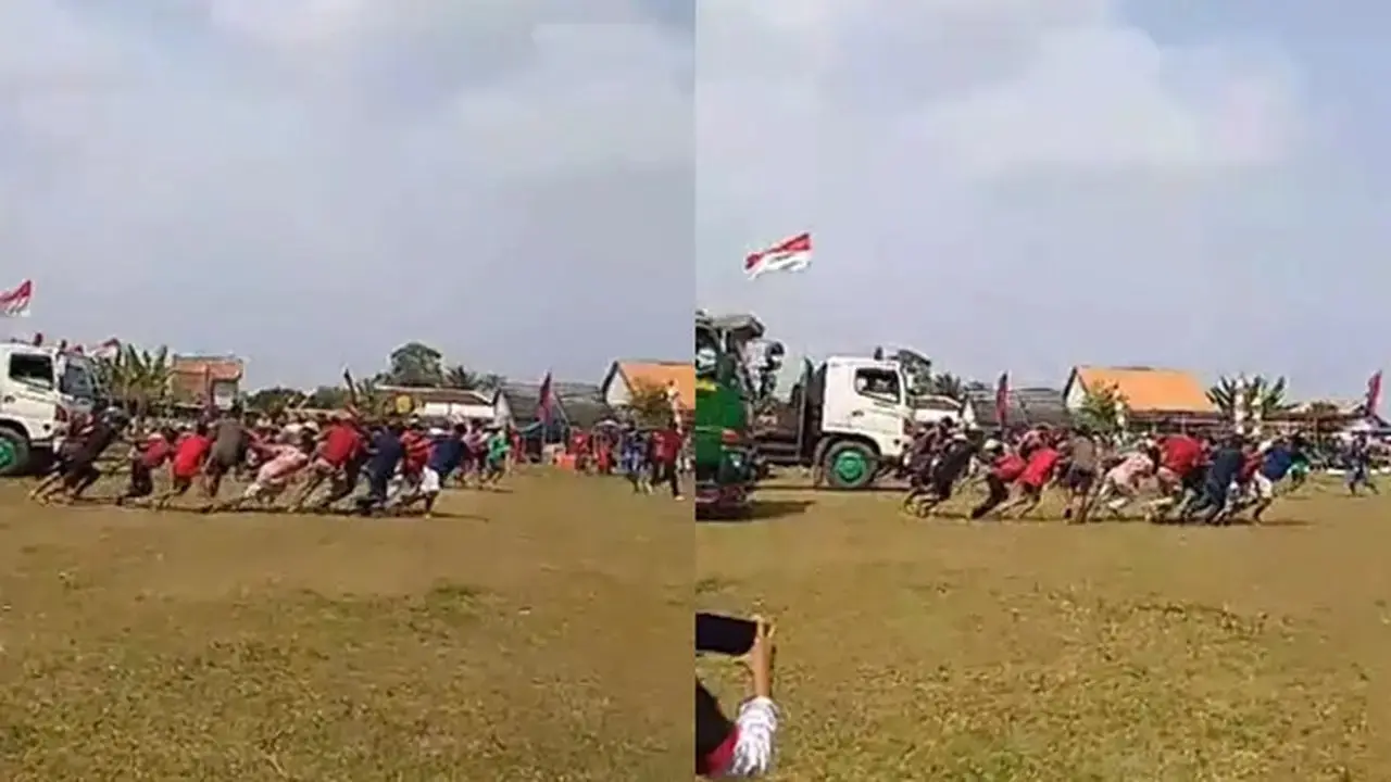 Gagah Perkasa, Warga Berlomba-lomba Tarik Truk untuk Rayakan 17 Agustus