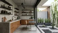 6 Inspirasi Dapur Minimalis yang Menyatu dengan Taman Kering, Estetik dan Sejuk