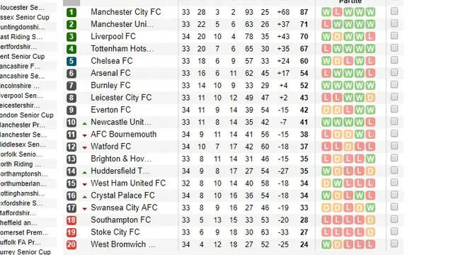 Klasemen Liga Inggris, Manchester City