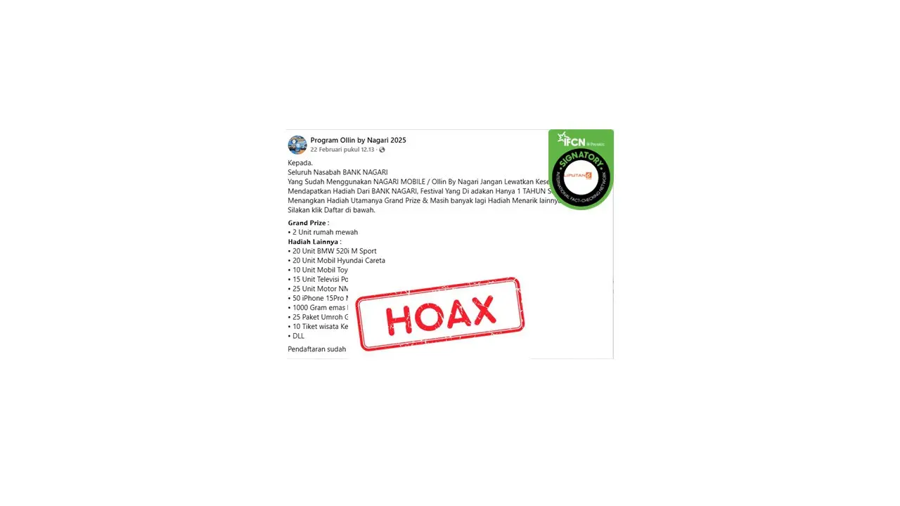 Cek fakta undian berhadiah Bank Nagari