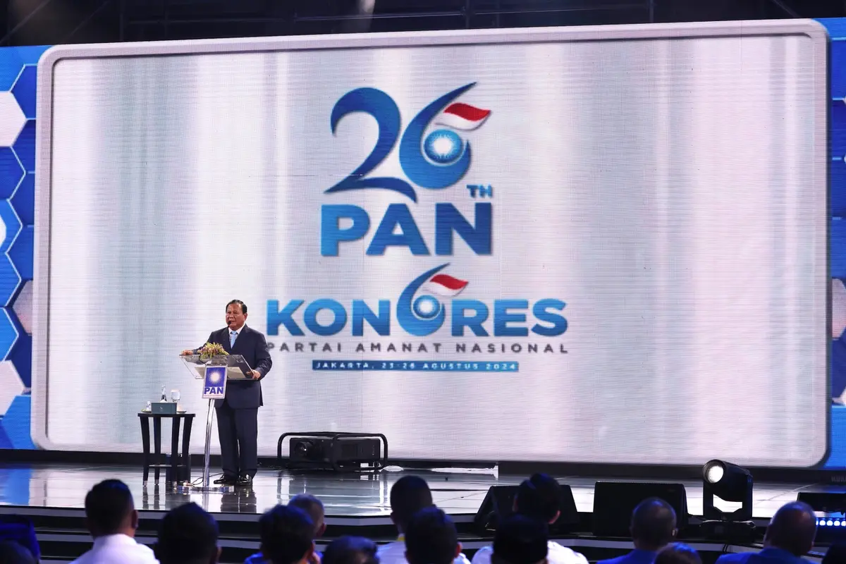 Presiden RI Terpilih Prabowo Subianto saat menghadiri Penutupan Kongres VI PAN yang digelar di Jakarta, Sabtu 24 Agustus 2024.