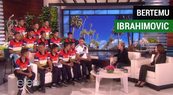 Berita video 12 pemain tim sepak bola Mu Pa yang diselamkan dari goa tampil bersama Zlatan Ibrahimovic pada acara Ellen DeGeneres Show, Senin (15/10/2018).