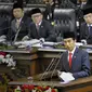 Presiden Jokowi menyampaikan pidato perdana di Gedung MPR, Jakarta. (Anatarfoto)