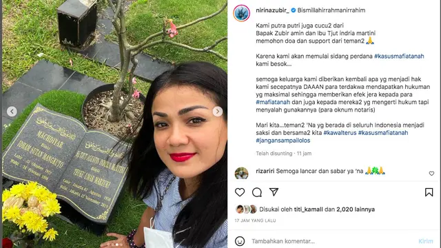 Nirina Zubir Kunjungi Makam Orangtua Jelang Sidang Kasus Mafia Tanah. (instagram.com/nirinazubir_)