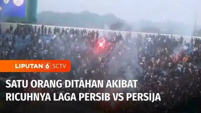 Polisi baru menahan satu orang yang diduga menganiaya petugas lapangan atau steward dalam kericuhan laga Persib melawan Persija di Stadion Si Jalak Harupat, Kabupaten Bandung, Jawa Barat.