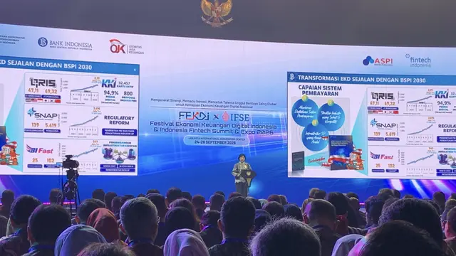 Gubernur Bank Indonesia (BI), Destry Damayanti saat FEKDI X IFSE 2026 di Senayan, Jakarta, Kamis (24/9/2026). (Foto: Liputan6.com/Rachel Aulia)