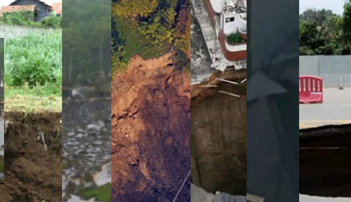 Fenomena sinkhole muncul di berbagai belahan dunia. Berikut beberapa kejadian longsornya tanah kedalam permukaan bumi : (Istimewa)