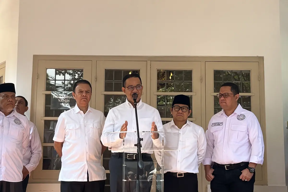 Capres-cawapres Anies Baswedan dan Muhaimin Iskandar di Markas Pemenangan AMIN, Jalan Diponegoro, Jakarta Pusat, Kamis (21/3/2024). Tim Hukum Nasional (THN) Anies-Muhaimin resmi mendaftarkan gugatan hasil Pemilu 2024 ke Mahkamah Konstitusi (MK).
