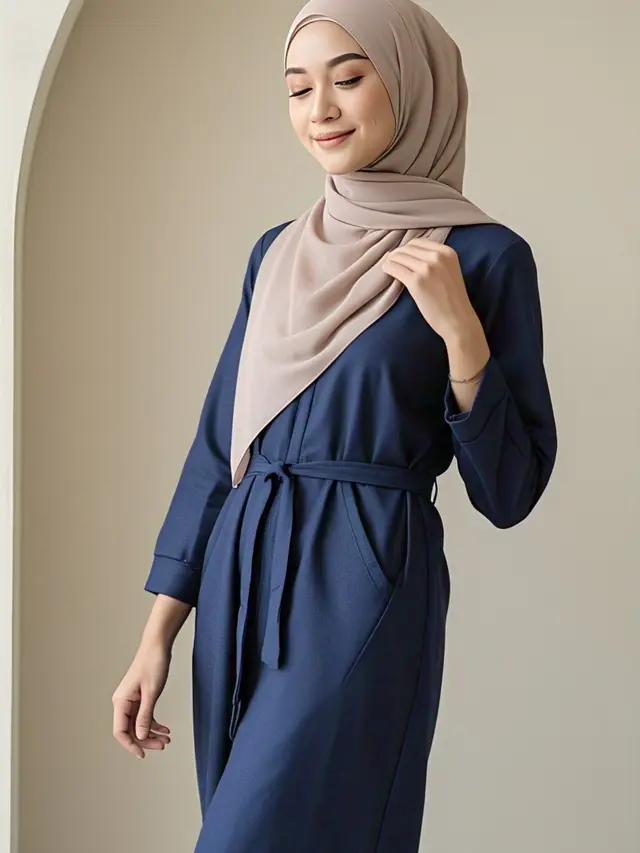 Gamis Belted Warna Navy Blue