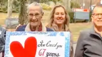 Seorang suami merayakan ulang tahun pernikahannya yang ke-67 tahun di luar panti jompo istrinya (Dok.YouTube/US News)