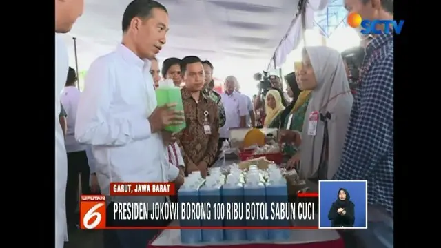 Dalam kunjungannya ke Garut, Jawa Barat, Presiden Jokowi beli sabun cuci 100 ribu botol senilai Rp 2 miliar.