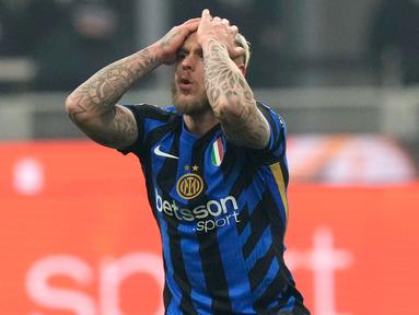 Drama empat gol mewarnai laga Inter Milan kontra Bologna yang berakhir dengan skor imbang 2-2 pada laga tunda pekan ke-19 Liga Italia di Stadion Giuseppe Meazza, Kamis (16/1/2025) dini hari WIB. (AP Photo/Luca Bruno)