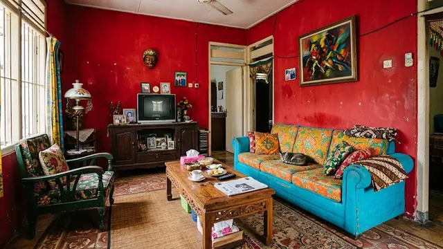 Warna cat ruang tamu yang disesali pemilik rumah model merah yang mendominasi ruangan