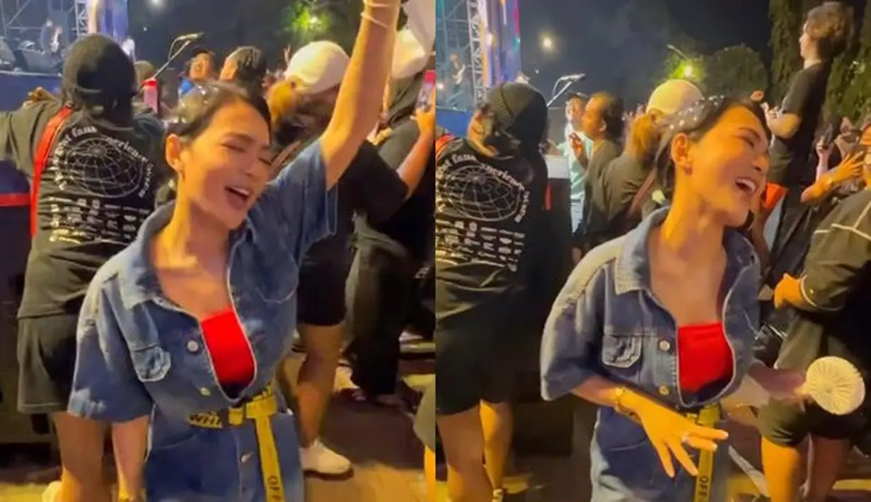 Wika Salim nampak asyik berjoget saat Denny Caknan melantunkan tembang andalannya yang berjudul 'Los Dol'. (instagram.com/wikasalim/maxadamkamil)