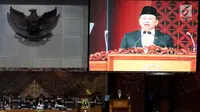 Ketua DPR Bambang Soesatyo berpidato dalam Rapat Paripurna ke-19 di Kompleks Parlemen, Senayan, Jakarta, Senin (5/3). Rapat ini diwarnai sejumlah interupsi dari anggota DPR. (Merdeka.com/Iqbal Nugroho)