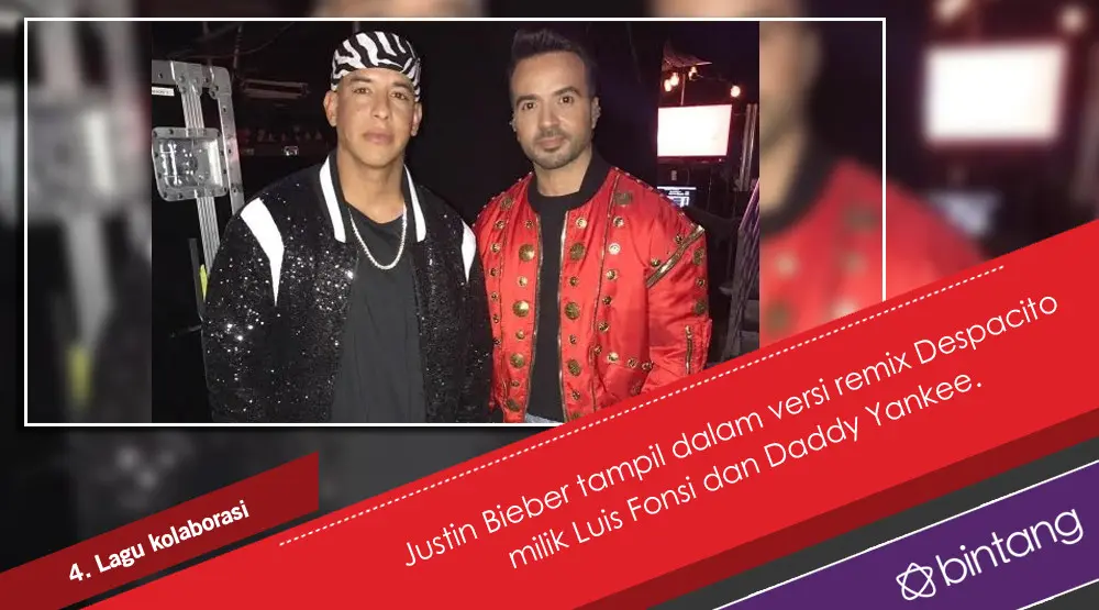 Momen Justin Bieber Lupa Lirik di Lagu Despacito. (Foto: Instagram/luisfonsi, Desain: Nurman Abdul Hakim/Bintang.com)