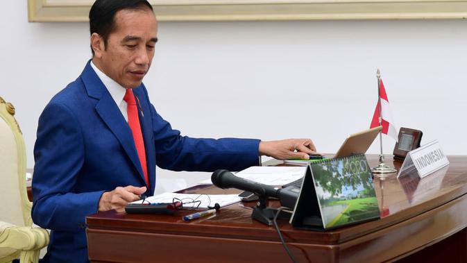 Presiden Jokowi saat menghadiri KTT Luar Biasa G20 secara virtual di Istana Bogor, Jawa Barat. (Biro Pers Sekretariat Presiden)