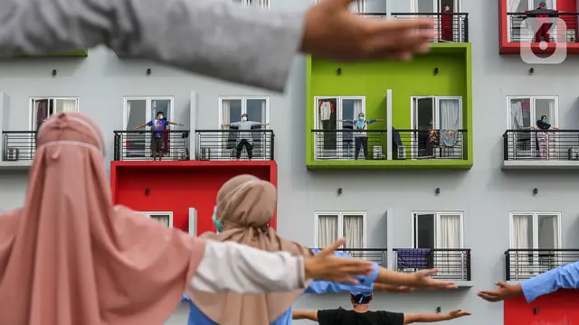 Gerakan Senam Pagi Bersama OTG Covid-19 di Rumah Singgah Karantina Covid-19 Kabupaten Tangerang