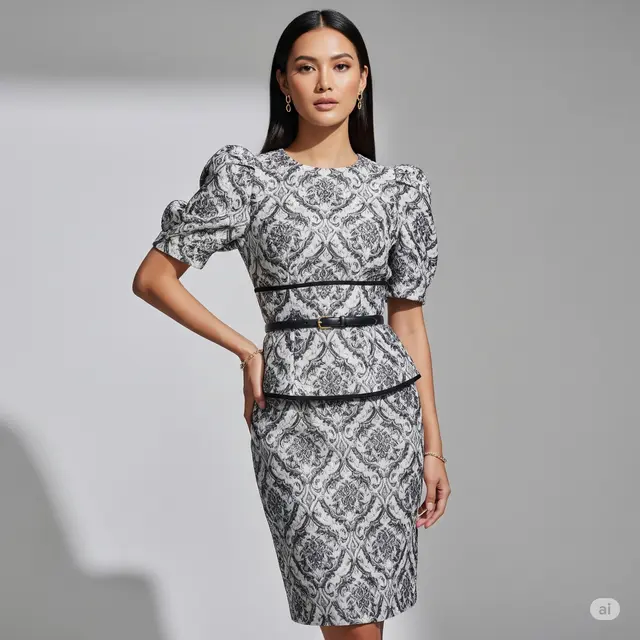 Dress Brokat Lengan Balon Pendek. Foto: Gemini