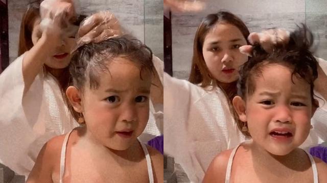 Gadis kecil protes kepada ibunya karena merasa terganggu dengan aroma kemiri