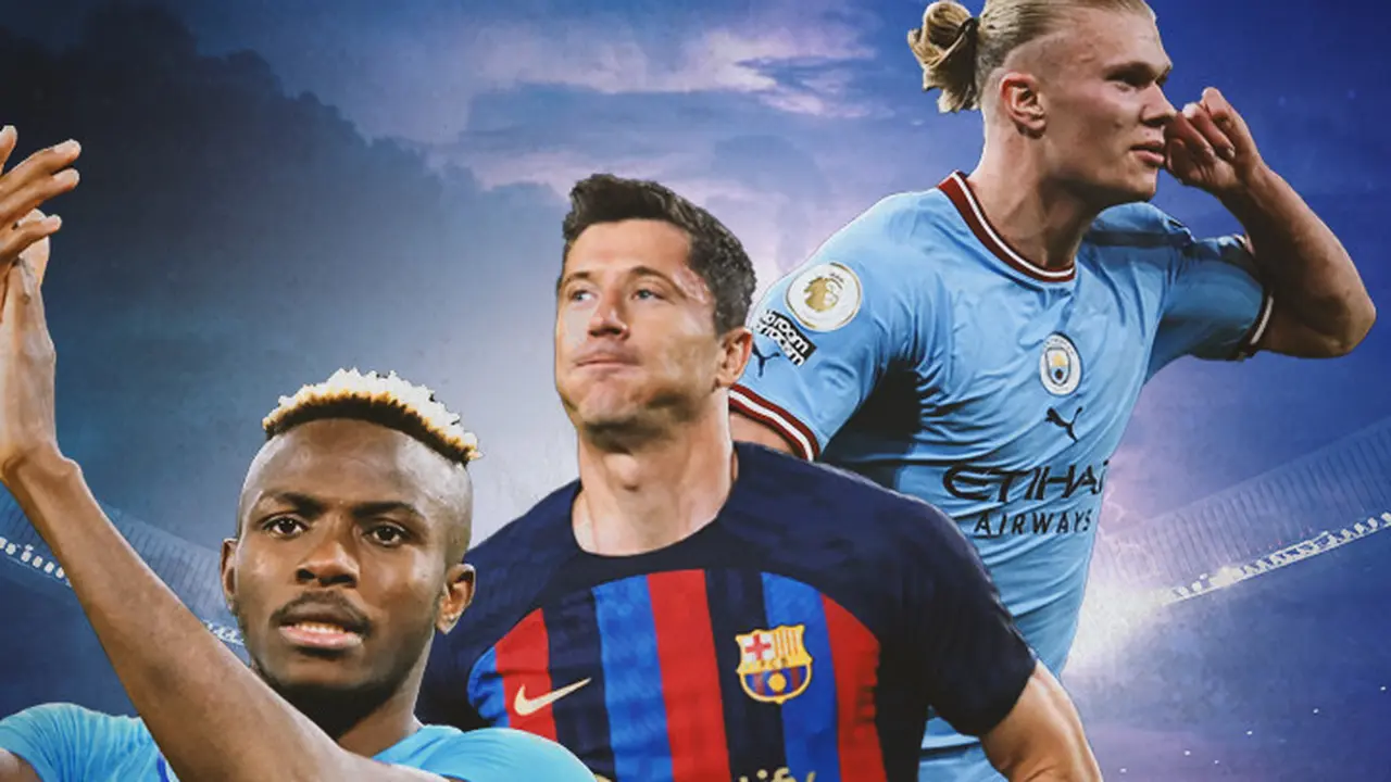 Ilustrasi - Erling Haaland, Robert Lewandowski, Victor Osimhen