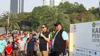 Menteri ESDM Ignasius Jonan dalam Kampanye Penggunaan Listrik Surya Atap di Monas. (Liputan6.com/Tommy Kurnia)